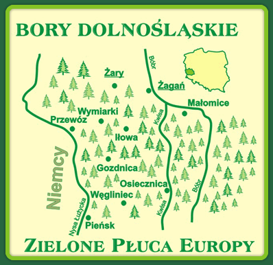 Mapa części zachodniej Borów Dolnośląskich